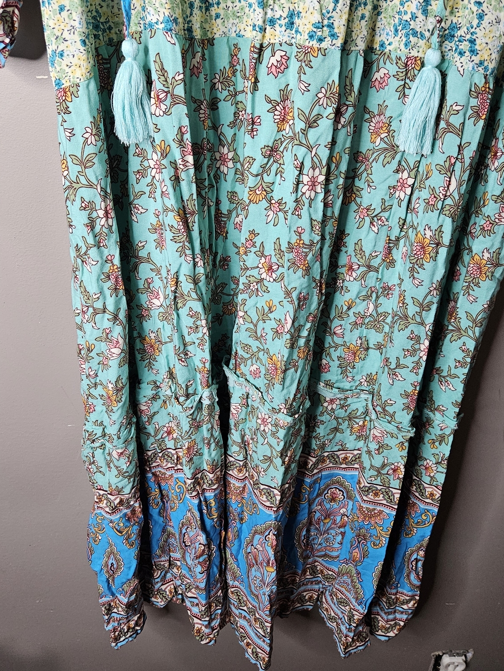Womens Umgee Light Teal Floral Bohemian Maxi Dress Ptp 20.5" Size Medium - Picture 4 of 5